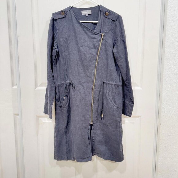 MICHAEL STARS BLACK WATER RESISTENT WOVEN LINEN TRENCH ZIP COAT SIZE S $278 - Picture 4 of 9